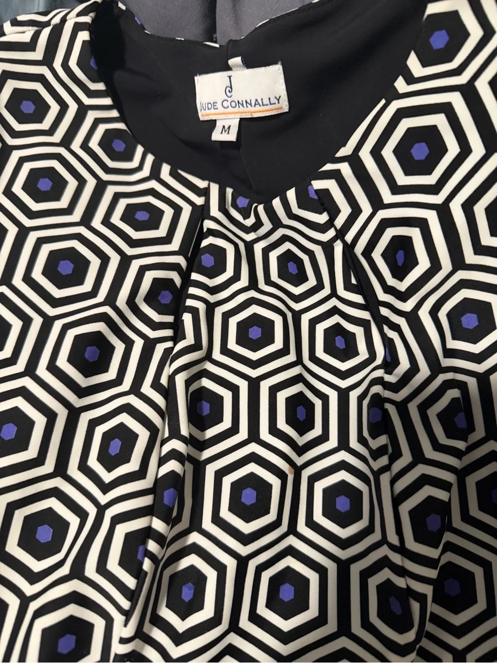 Jude Connally Navy and White Hexagon Fit-and-Flare Mini Dress